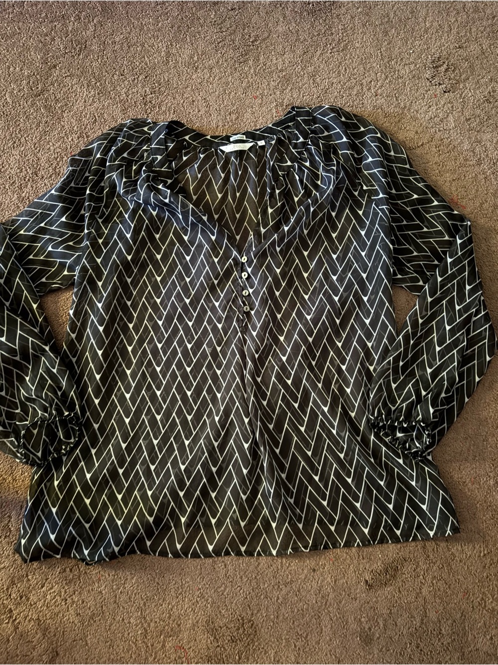 Black Chevron-Print Button Front Blouse